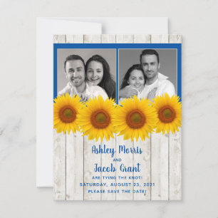 Gelbblauer Sonnenblume Rustikales Foto Save the Da Date