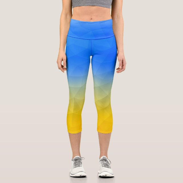 Gelbblaues geometrisches Muster Capri Leggings (Vorderseite)