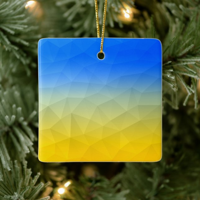Gelbblaues geometrisches Muster Keramikornament (Baum)