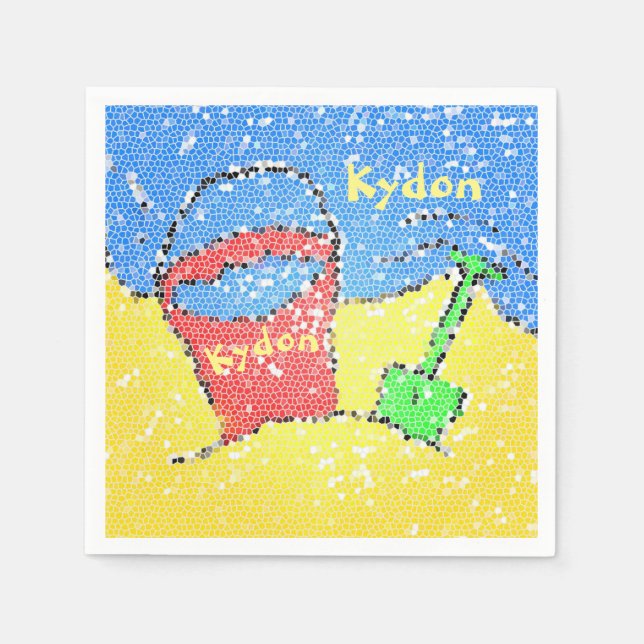 Gelbblaues Party für Sand- und Schuhpügel Serviette (Vorderseite)