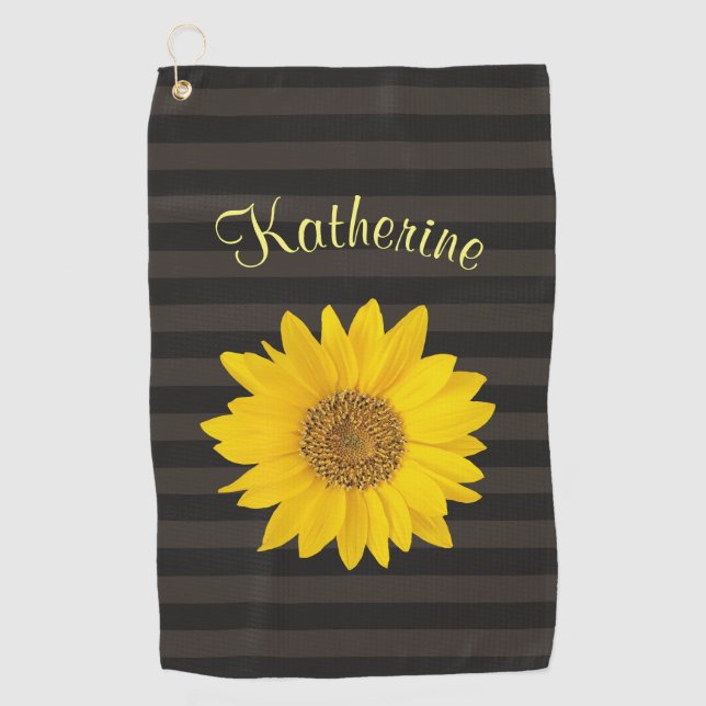 Gelbblütenblume Individuelle Name gestreift Golfhandtuch (Vorderseite)
