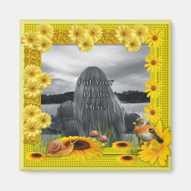 Gelbblütenrahmen für das Foto Magnet (Vorne)