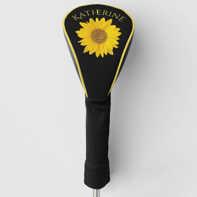 Gelbblütenschwarzer Individuelle Name Golf Headcover (Vorderseite)
