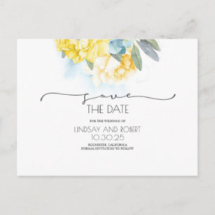 Gelbblütenweich Save the Date blau Ankündigungspostkarte