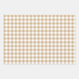 Gelbbraun Beige Weiß Gingham Karo Geschenkpapier Set