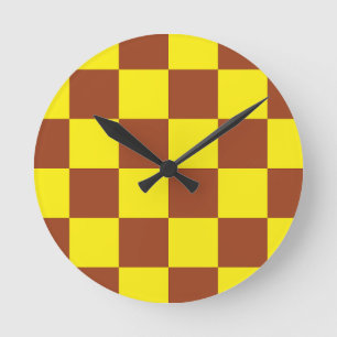 Gelbbraun, kariertes Karo-Muster Runde Wanduhr