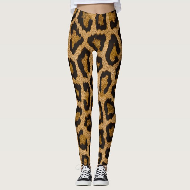 Gelbbraun, schwarzer Leopard Leggings (Vorderseite)