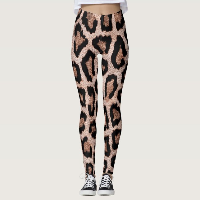 Gelbbraun, schwarzer Leopard Leggings (Vorderseite)