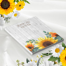 Gelbbraun Sonnenblume Weiß rustikaler Holzname