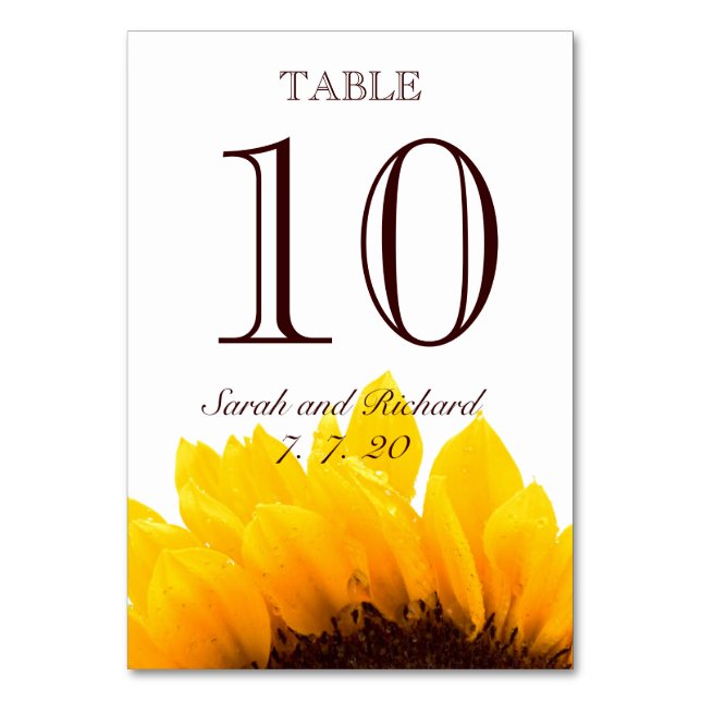 Gelbbraun-Sonnenblumenkarte Hochzeitskarte Tischnu Tischnummer (Vorderseite)