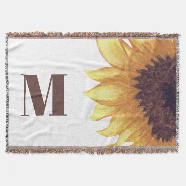 Gelbbraun-Sonnenblumenmonogramm weiß Decke (Vorderseite)