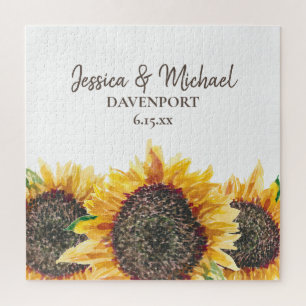 Gelbbraune Aquarell-Sonnenblumen Weiße Hochzeit