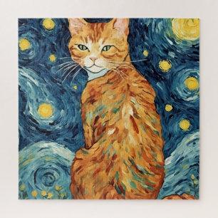 Gelbbraune Katze in einer sternenklaren Nacht