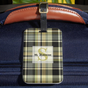 Gelbbrauner Tartan kariert. Gepäckanhänger