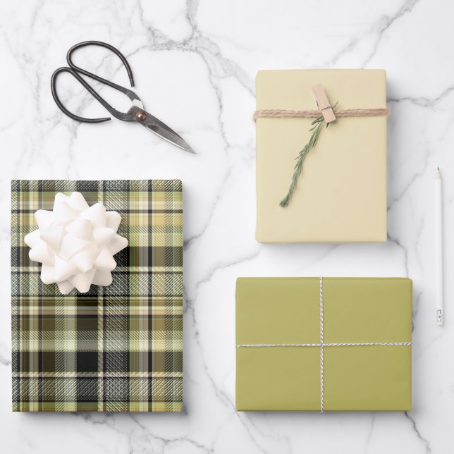Gelbbrauner Tartan kariert. Geschenkpapier Set (Vorderseite)