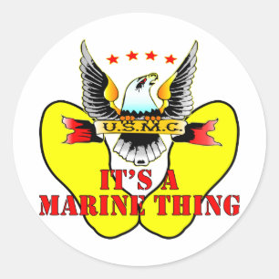 Gelbe Abdrücke USMC ist es eine Marinesache Runder Aufkleber
