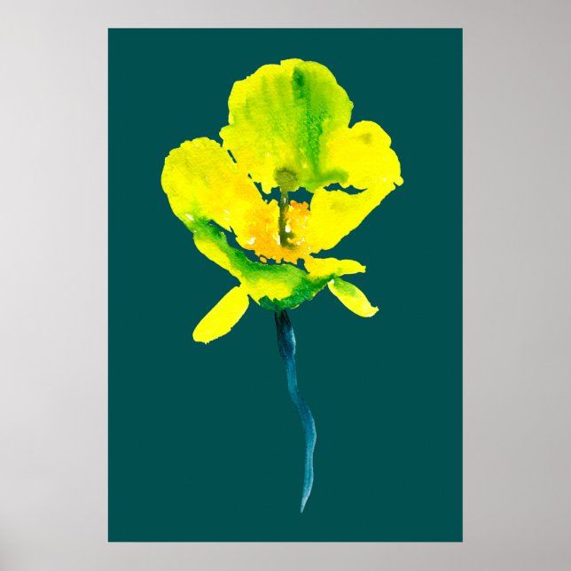 Gelbe abstrakte Wasserfarbe Poster (Vorne)