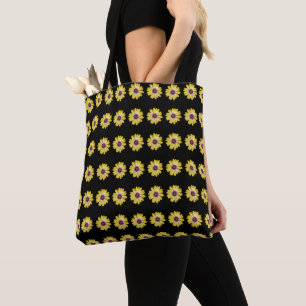 Gelbe afrikanische Daisy-Blumenmuster auf Schwarz Tasche