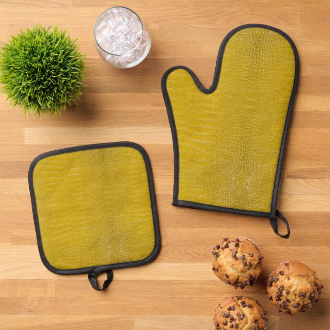 Gelbe Alligator Textur drucken Ofenhandschuh & Topflappen-Set (Oben Unten)
