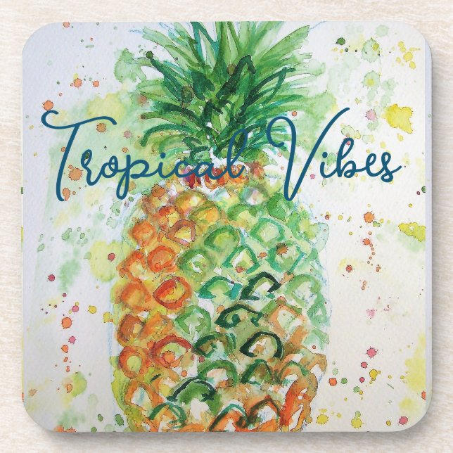 Gelbe Ananas Fruchtstrasse tropische Stäbe Getränkeuntersetzer (Vorderseite)