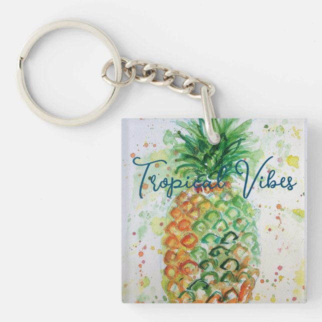 Gelbe Ananas Fruchtstrasse tropische Stäbe Schlüsselanhänger (Vorderseite)