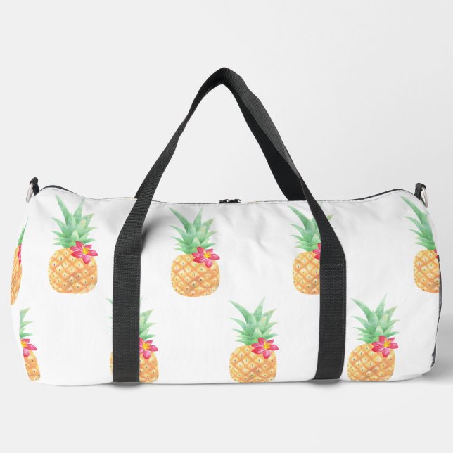 Gelbe Ananas mit rosa Blume Nahtloses Muster Duffle Bag (Vorderseite)
