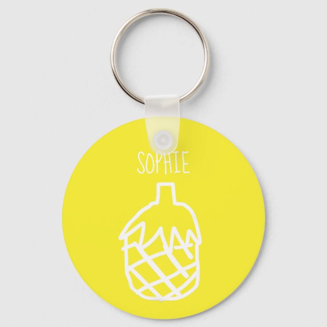 Gelbe Ananas, moderne, einfache Kontur Schlüsselanhänger (Vorderseite)