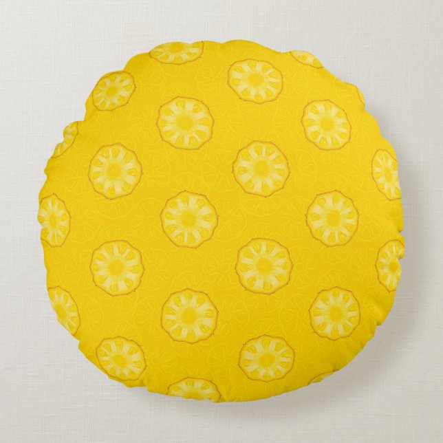 Gelbe Ananas schneidet Muster Rundes Kissen (Vorderseite)