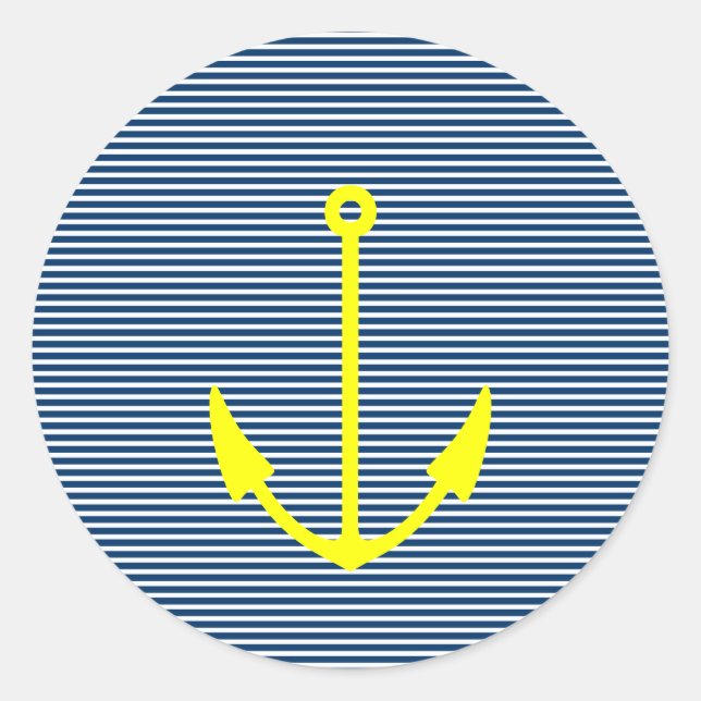 Gelbe Ankerkleber mit marineblauen Streifen Runder Aufkleber (Vorderseite)