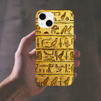 Gelbe antike ägyptische Hieroglyphen iPhone 14 Fal