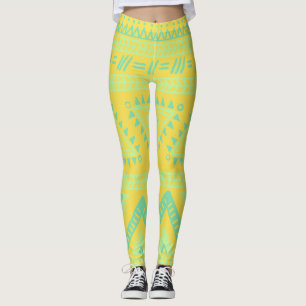 Gelbe Aqua-Tribal-Muster-Leggings Leggings