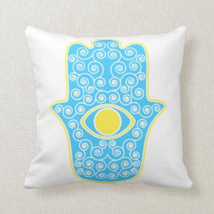 Gelbe aquamarine Hamsa-Hand der Miriam-Hand von Kissen