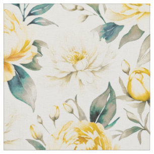 Gelbe Aquarell-Blumen Botanical Stoff