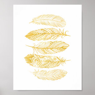 Gelbe Aquarell-Feder-Stammes- Druck-Plakat Poster