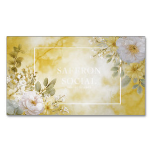Gelbe Aquarell-Marmor Weiße Blumen Botanisch Magnetische Visitenkarte