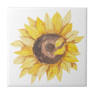 Gelbe Aquarell-Sonnenblume Fliese