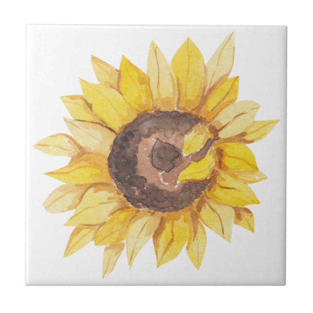 Gelbe Aquarell-Sonnenblume Fliese (Vorderseite)