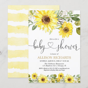 Gelbe Aquarell-Sonnenblumen Babydusche Einladung