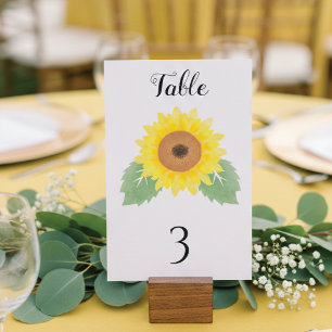 Gelbe Aquarell-Sonnenblumen-Hochzeit Tischnummer