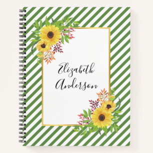 Gelbe Aquarellblumen, Rahmen und Streifen Notizbuch