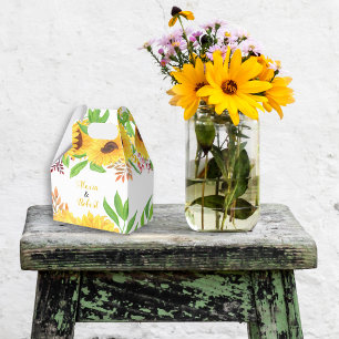 Gelbe Aquarellblumen und Blätter Hochzeit Geschenkschachtel