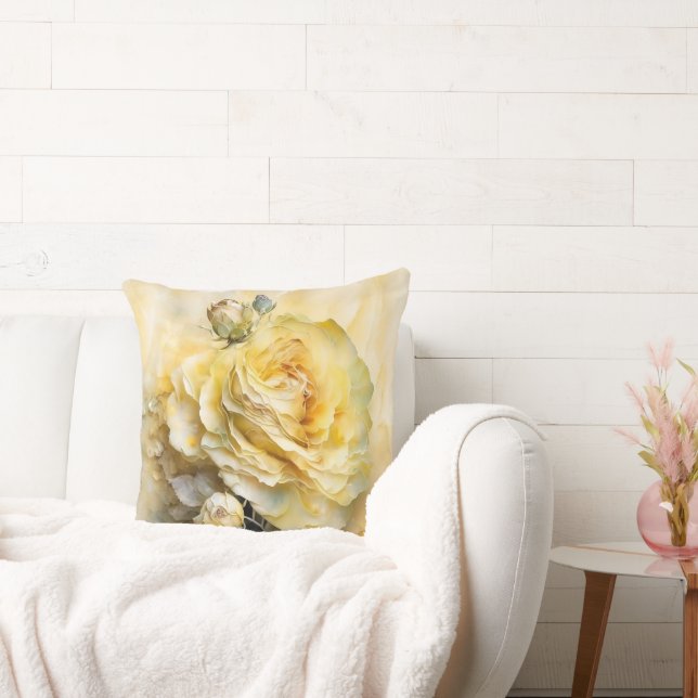 Gelbe Aquarellfarbe Rose vergrößert Kissen (Liege)