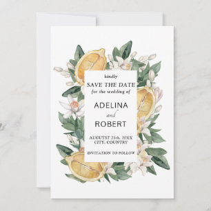Gelbe Aquarellfarben und grüne Blätter Hochzeit Save The Date