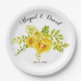 Gelbe Aquarellkaktus Blume Pappteller