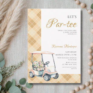 Gelbe Argyle-Golfcart-Einladung zum Baby-Shower "L Einladung