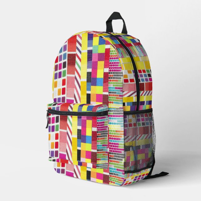 Gelbe Armbanduhren und farbenfrohe Pixel-Rucksäcke Bedruckter Rucksack (Rückseitige Ecke Rechts)