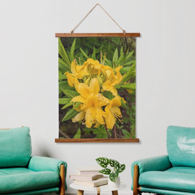 Gelbe Azalea Blütenblüte Wandteppich Mit Holzrahmen (Wohnzimmer)