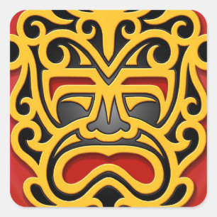 Gelbe aztekische Maske Quadratischer Aufkleber