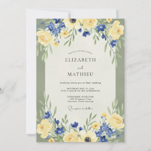 Gelbe Azure Ranunculus Eukalyptus Hochzeit Einladung