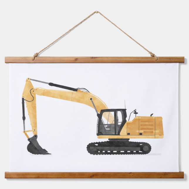 Gelbe Baggerbauweise Kinderzimmer Dekoration Wandteppich Mit Holzrahmen (Vorne)